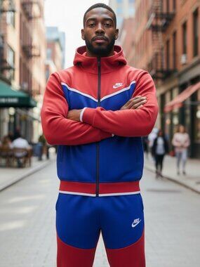 Nike Tracksuit Set Men’s Red White Blue Hoodie Jogger Full Zip Sweatsuit Sizes